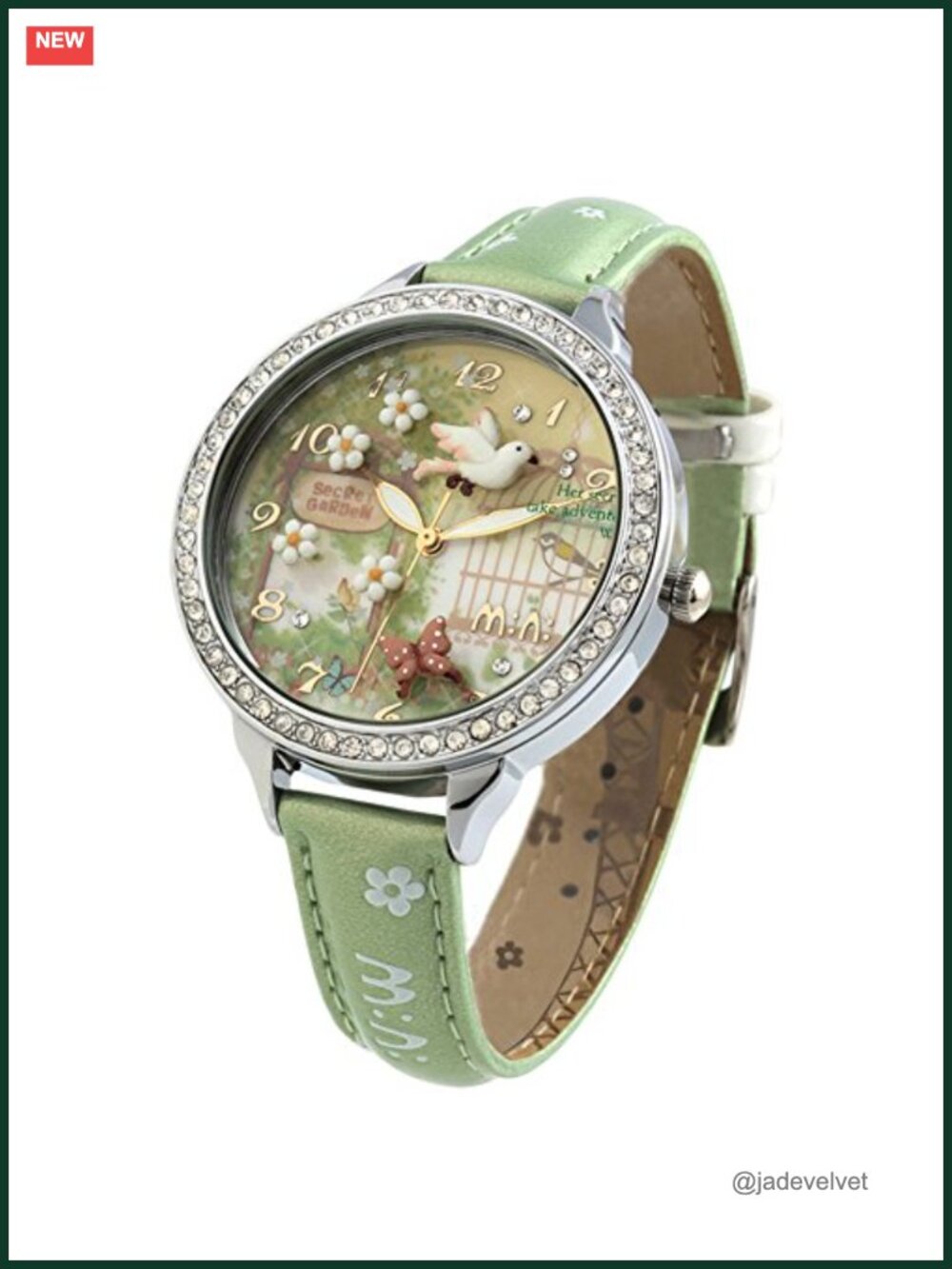 Handmade Polymer Clay Butterfly Analog Watch with Leather Strap